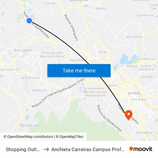 Shopping Outlet Premium to Anchieta Carreiras Campus Professor Pedro C. Fornari map