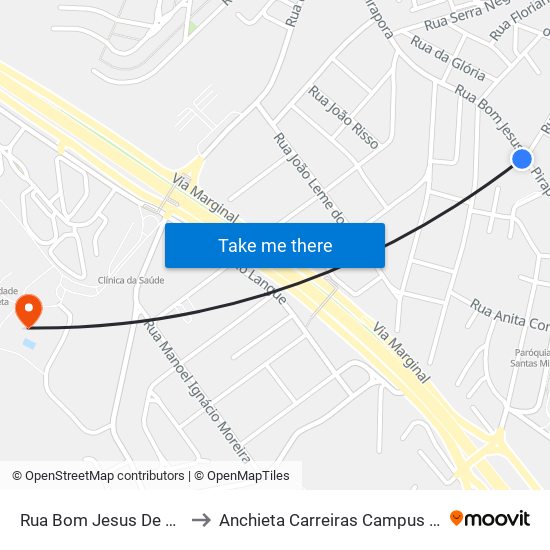 Rua Bom Jesus De Pirapora, 2454-2504 to Anchieta Carreiras Campus Professor Pedro C. Fornari map