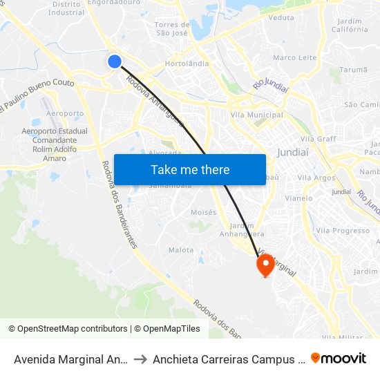 Avenida Marginal Anhanguera, 62000 Sul to Anchieta Carreiras Campus Professor Pedro C. Fornari map