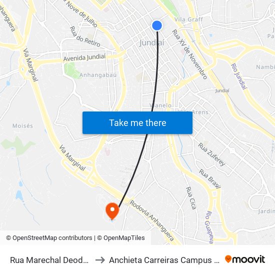 Rua Marechal Deodoro Da Fonseca, 282 to Anchieta Carreiras Campus Professor Pedro C. Fornari map