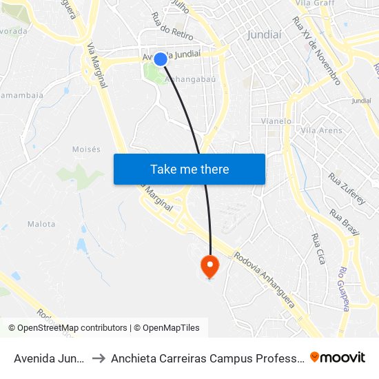 Avenida Jundiaí, 875 to Anchieta Carreiras Campus Professor Pedro C. Fornari map
