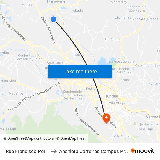 Rua Francisco Pereira Dutra, 1212 to Anchieta Carreiras Campus Professor Pedro C. Fornari map