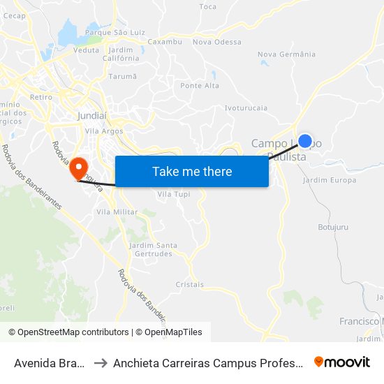 Avenida Brasília, 361 to Anchieta Carreiras Campus Professor Pedro C. Fornari map