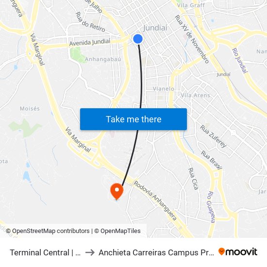 Terminal Central | Desembarque B to Anchieta Carreiras Campus Professor Pedro C. Fornari map