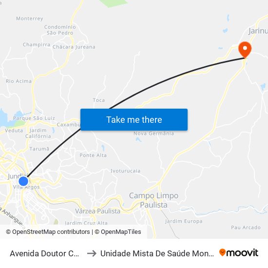 Avenida Doutor Cavalcanti, 822 to Unidade Mista De Saúde Monsenhor Jacob Conti map