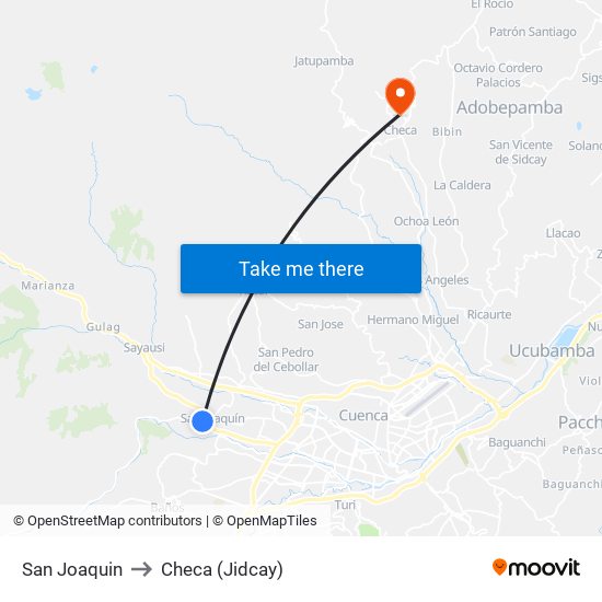 San Joaquin to Checa (Jidcay) map