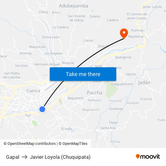 Gapal to Javier Loyola (Chuquipata) map