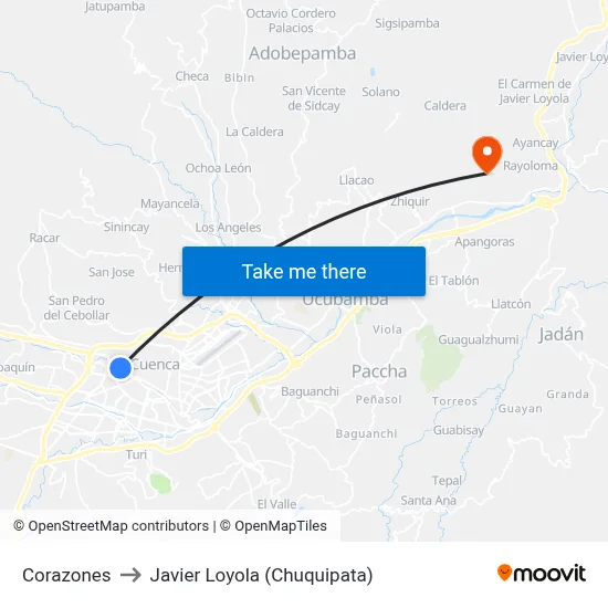 Corazones to Javier Loyola (Chuquipata) map