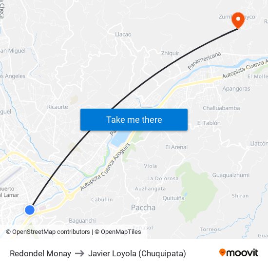 Redondel Monay to Javier Loyola (Chuquipata) map