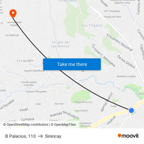 B Palacios, 110 to Sinincay map