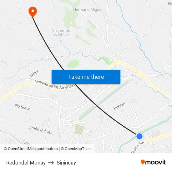 Redondel Monay to Sinincay map