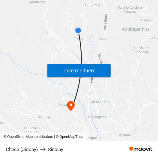 Checa (Jidcay) to Sinicay map