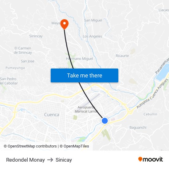 Redondel Monay to Sinicay map