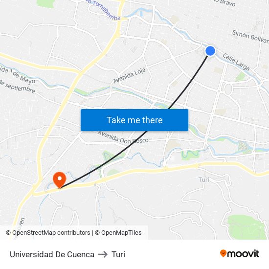 Universidad De Cuenca to Turi map
