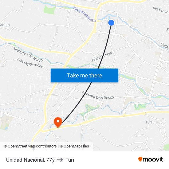 Unidad Nacional, 77y to Turi map