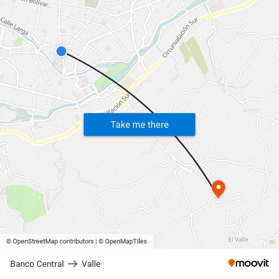 Banco Central to Valle map