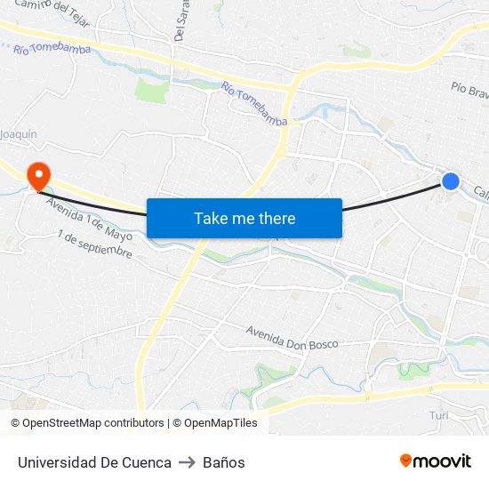 Universidad De Cuenca to Baños map