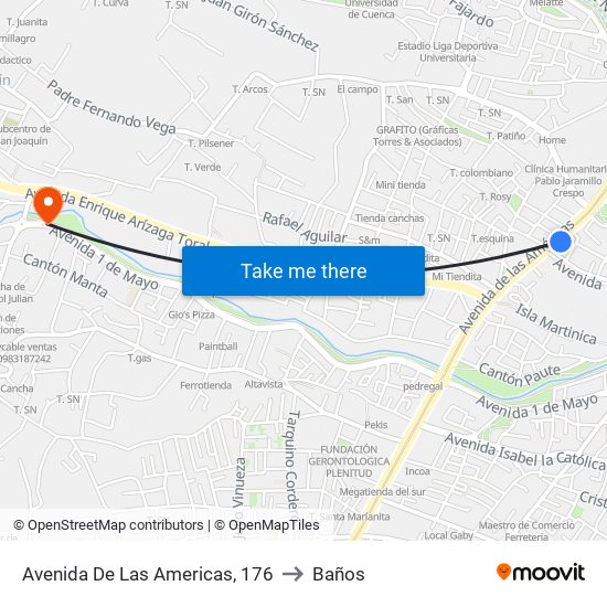 Avenida De Las Americas, 176 to Baños map