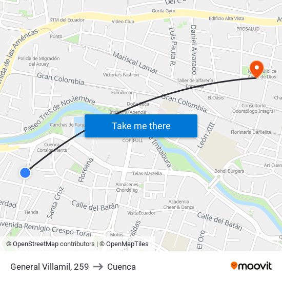 General Villamil, 259 to Cuenca map