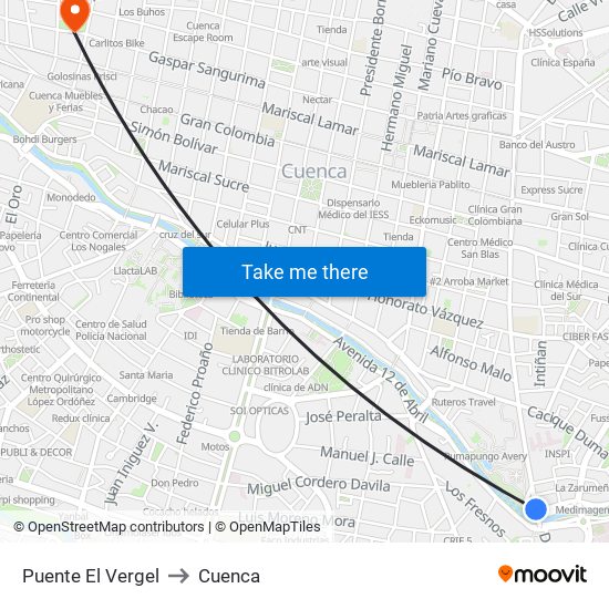 Puente El Vergel to Cuenca map