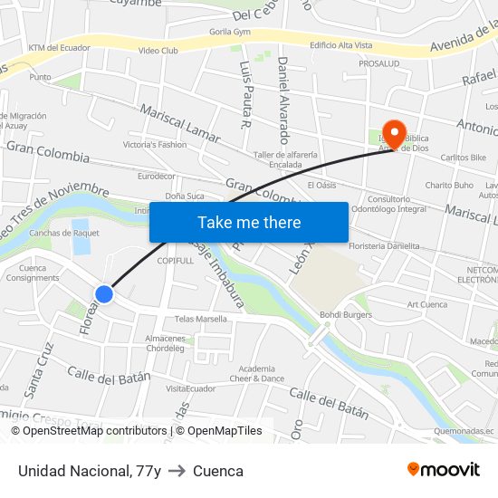 Unidad Nacional, 77y to Cuenca map