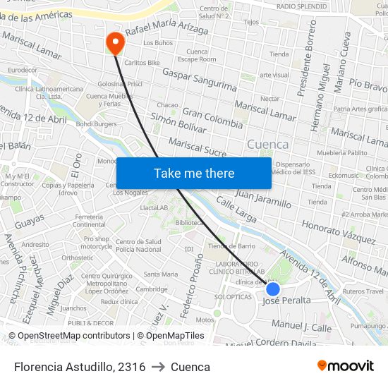 Florencia Astudillo, 2316 to Cuenca map