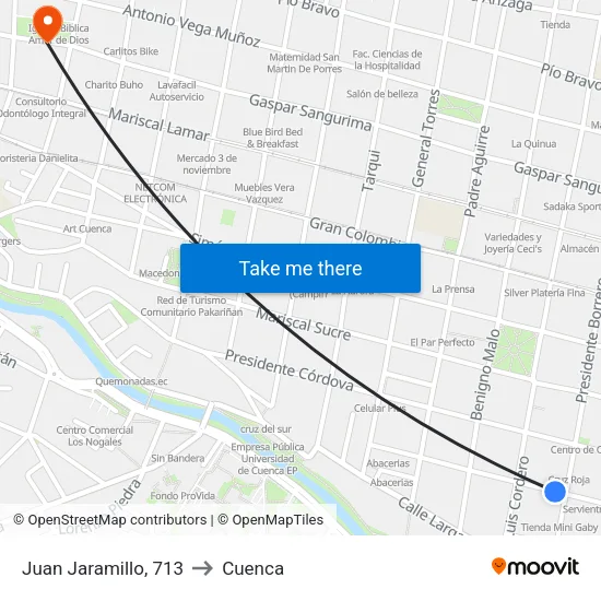 Juan Jaramillo, 713 to Cuenca map