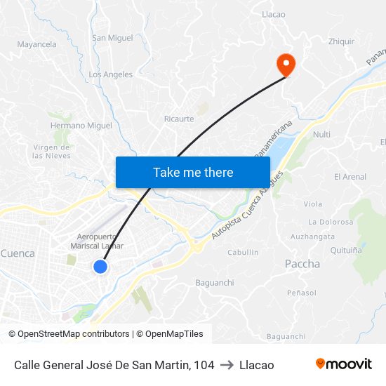 Calle General José De San Martin, 104 to Llacao map