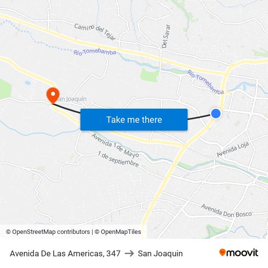 Avenida De Las Americas, 347 to San Joaquin map