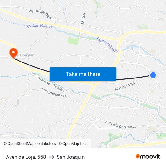 Avenida Loja, 558 to San Joaquin map