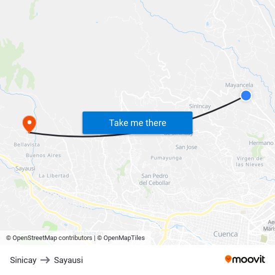 Sinicay to Sayausi map