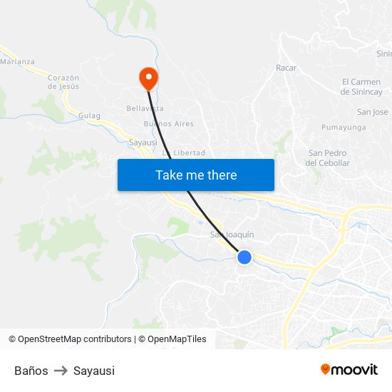 Baños to Sayausi map