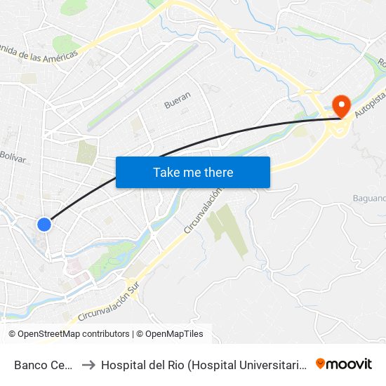 Banco Central to Hospital del Rio (Hospital Universitario del Río) map