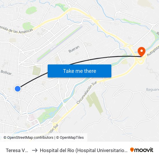 Teresa Valse to Hospital del Rio (Hospital Universitario del Río) map
