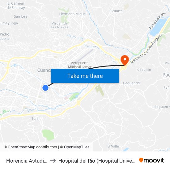 Florencia Astudillo, 2316 to Hospital del Rio (Hospital Universitario del Río) map