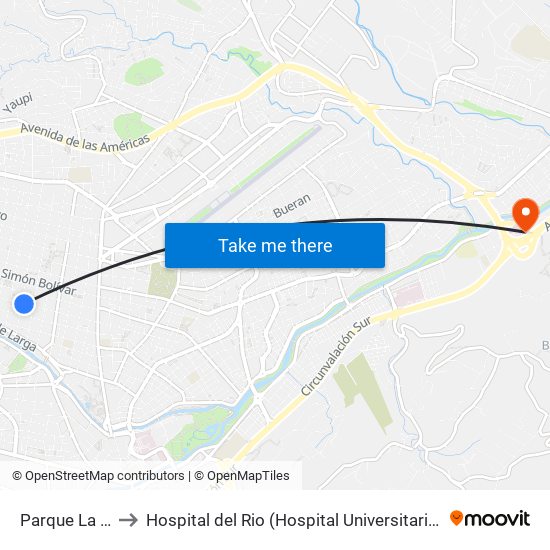 Parque La Una to Hospital del Rio (Hospital Universitario del Río) map