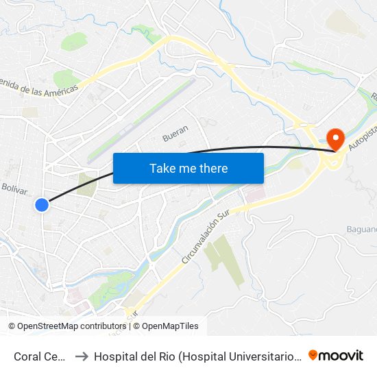 Coral Centro to Hospital del Rio (Hospital Universitario del Río) map