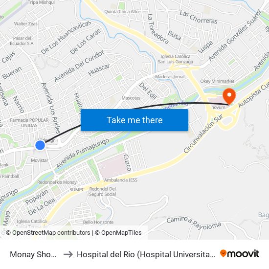 Monay Shopping to Hospital del Rio (Hospital Universitario del Río) map