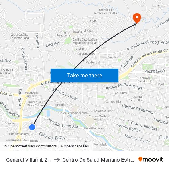 General Villamil, 259 to Centro De Salud Mariano Estrella map