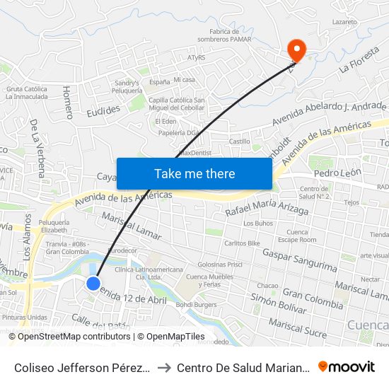 Coliseo Jefferson Pérez Quezada to Centro De Salud Mariano Estrella map