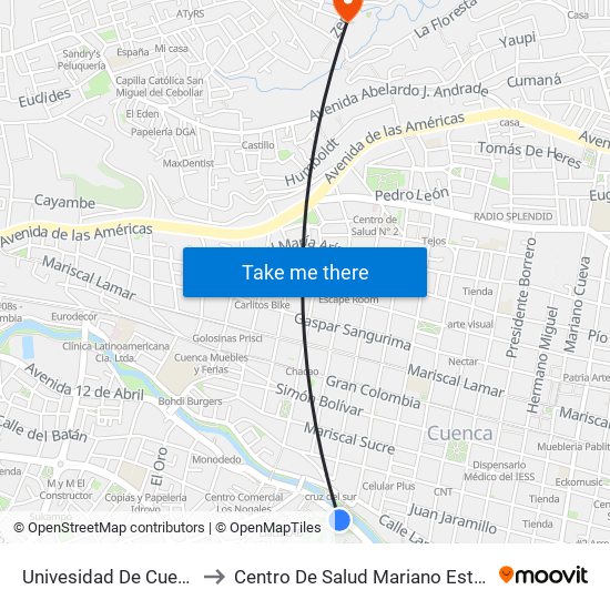 Univesidad De Cuenca to Centro De Salud Mariano Estrella map