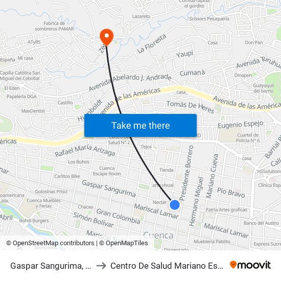 Gaspar Sangurima, 753 to Centro De Salud Mariano Estrella map