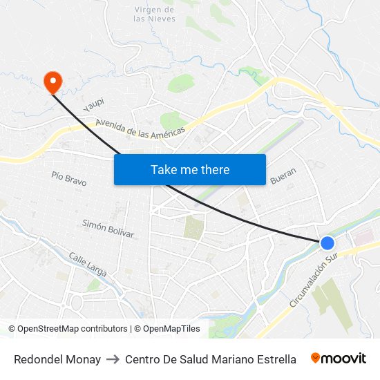 Redondel Monay to Centro De Salud Mariano Estrella map