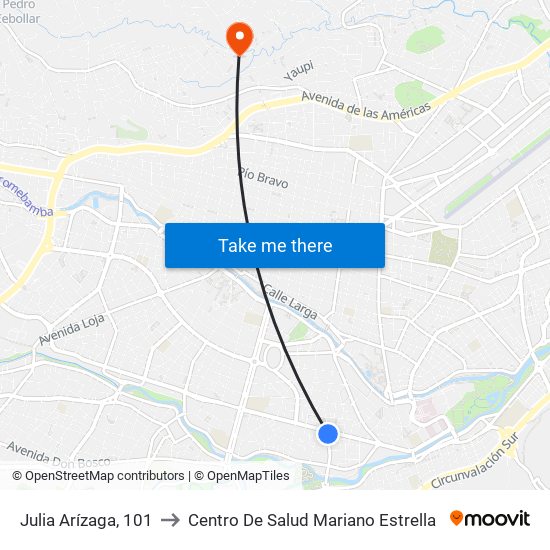 Julia Arízaga, 101 to Centro De Salud Mariano Estrella map