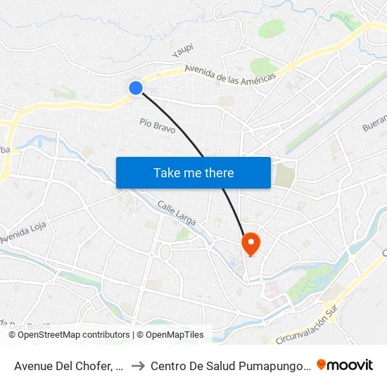 Avenue Del Chofer, 1-45 to Centro De Salud Pumapungo  No 1 map