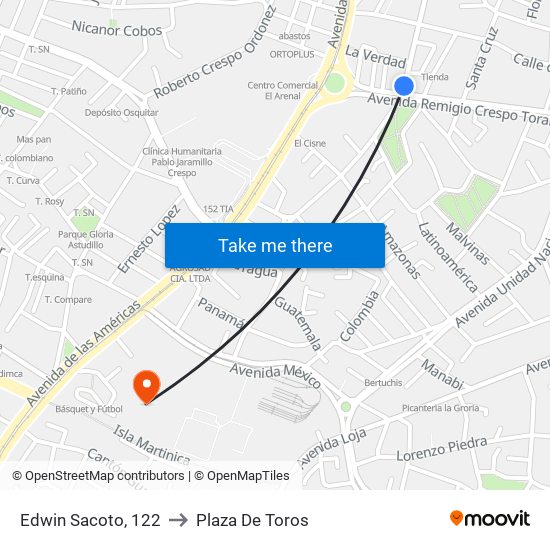 Edwin Sacoto, 122 to Plaza De Toros map