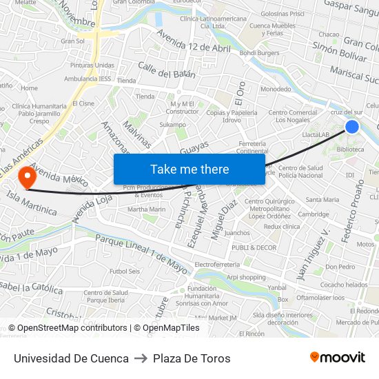 Univesidad De Cuenca to Plaza De Toros map