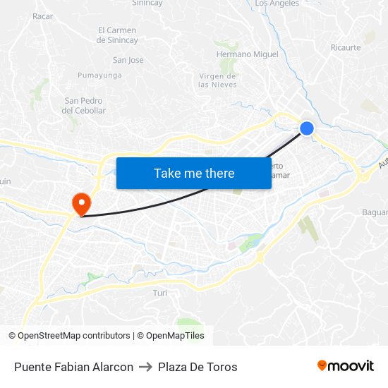 Puente Fabian Alarcon to Plaza De Toros map