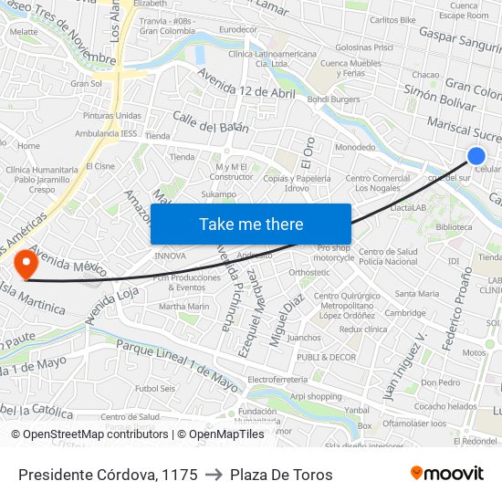 Presidente Córdova, 1175 to Plaza De Toros map