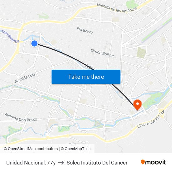 Unidad Nacional, 77y to Solca  Instituto Del Cáncer map